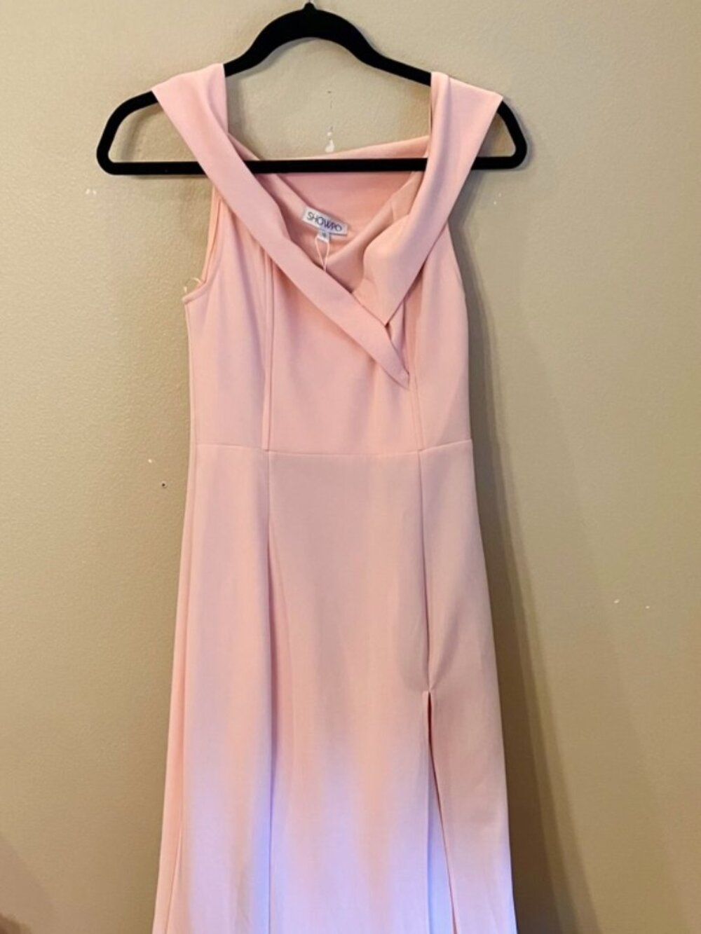 Showmo Blush Pink Off-Shoulder Fold-Over Collar Gown
